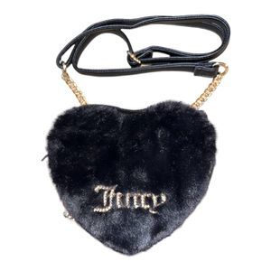 Juicy Couture Licorice Fluffy Black Heart Crossbody Mini Bag W Charm NWT And HTF